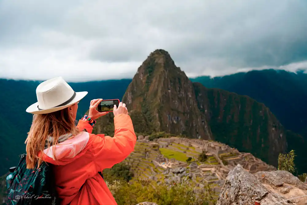 Taking photo in Machu Picchu